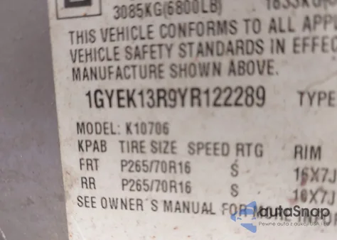 2000 Cadillac Escalade Standard from USA, damaged, VIN 1GYEK13R9YR122289